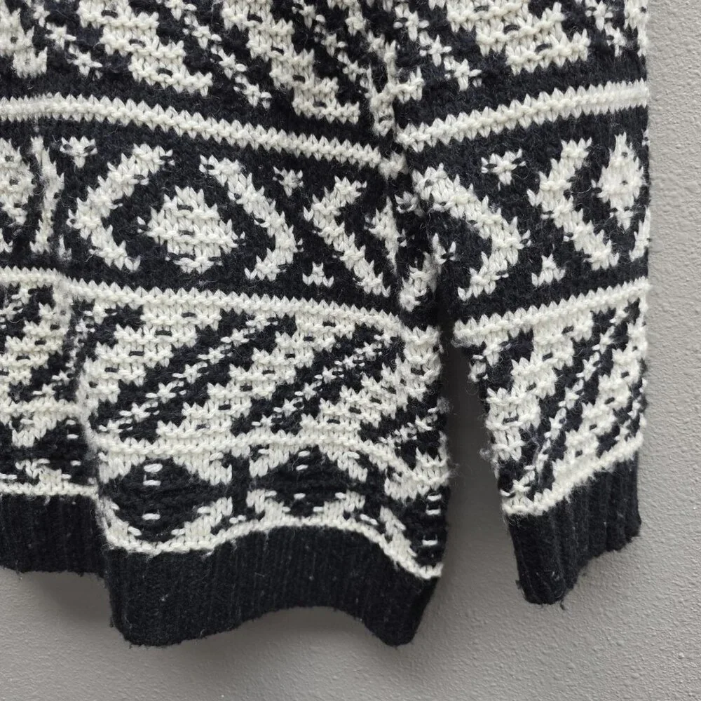 RuffHewn Sweater Womens Large Black White Fair Isle Wool Blend Crewneck Pullover - Picture 3 of 9